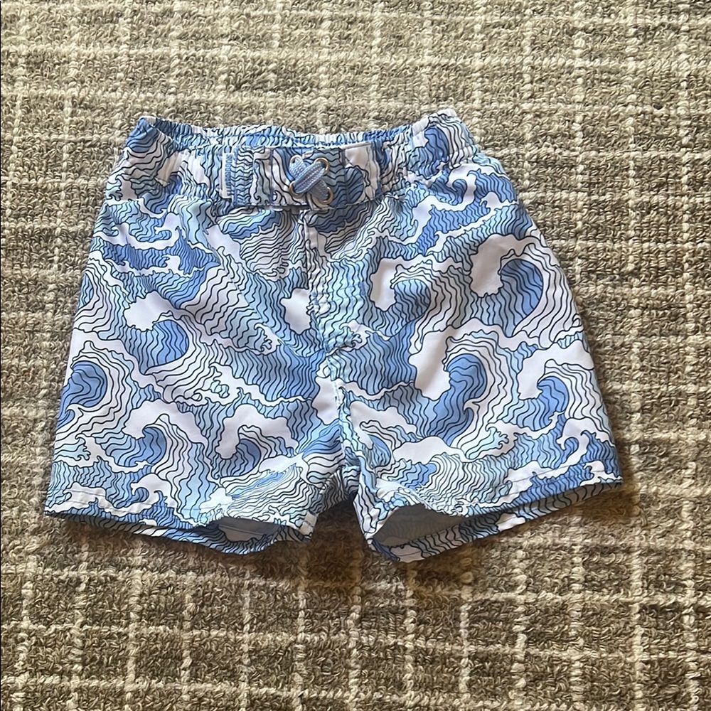 Rugged Butts Blue and White Patterned Swim Trunks (2T)